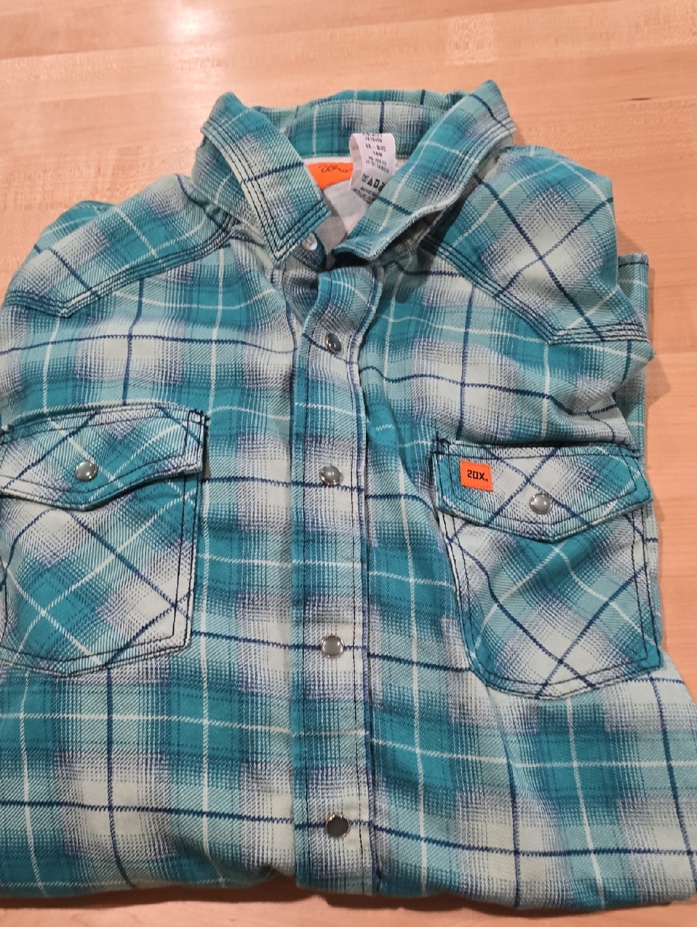 Wrangler 20X FR 3X BIG Teal Plaid Snap-Front Button Down Shirt